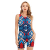 Blue And Red Aztec Pattern Print Sleeveless One Piece Swimsuit