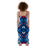 Blue And Red Aztec Pattern Print Slim Fit Midi Cami Dress