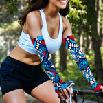 Blue And Red Aztec Pattern Print Sun Protection Arm Sleeves