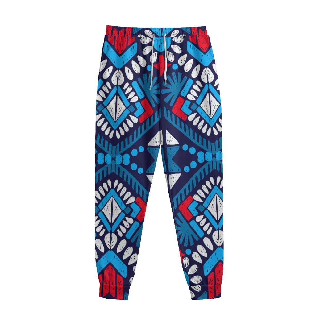 Blue And Red Aztec Pattern Print Sweatpants