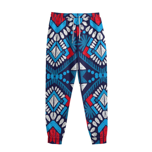Blue And Red Aztec Pattern Print Sweatpants