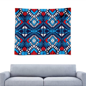 Blue And Red Aztec Pattern Print Tapestry