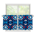 Blue And Red Aztec Pattern Print Tier Curtains