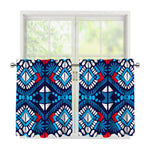 Blue And Red Aztec Pattern Print Tier Curtains