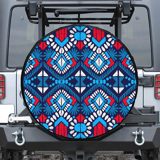 Blue And Red Aztec Pattern Print Tire Cover