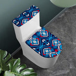 Blue And Red Aztec Pattern Print Toilet Lid And Tank Cover Set