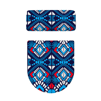 Blue And Red Aztec Pattern Print Toilet Lid And Tank Cover Set