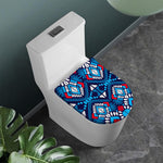 Blue And Red Aztec Pattern Print Toilet Lid Cover