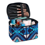 Blue And Red Aztec Pattern Print Travel Makeup Bag