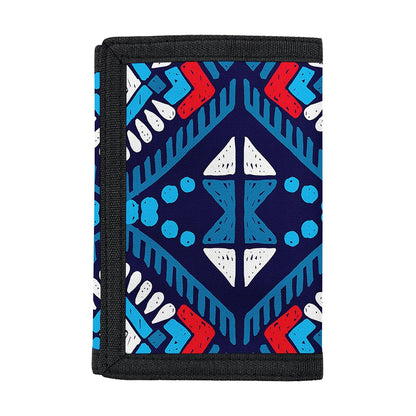 Blue And Red Aztec Pattern Print Trifold Wallet