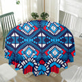 Blue And Red Aztec Pattern Print Waterproof Round Tablecloth