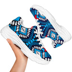 Blue And Red Aztec Pattern Print White Chunky Shoes