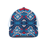 Blue And Red Aztec Pattern Print White Mesh Trucker Cap