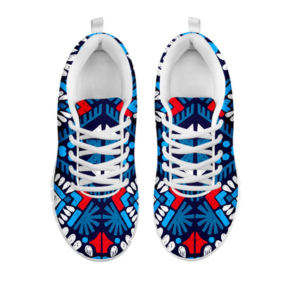 Blue And Red Aztec Pattern Print White Running Shoes