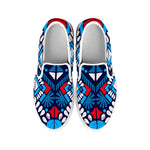 Blue And Red Aztec Pattern Print White Slip On Sneakers