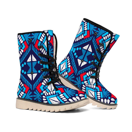 Blue And Red Aztec Pattern Print Winter Boots