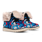 Blue And Red Aztec Pattern Print Winter Boots