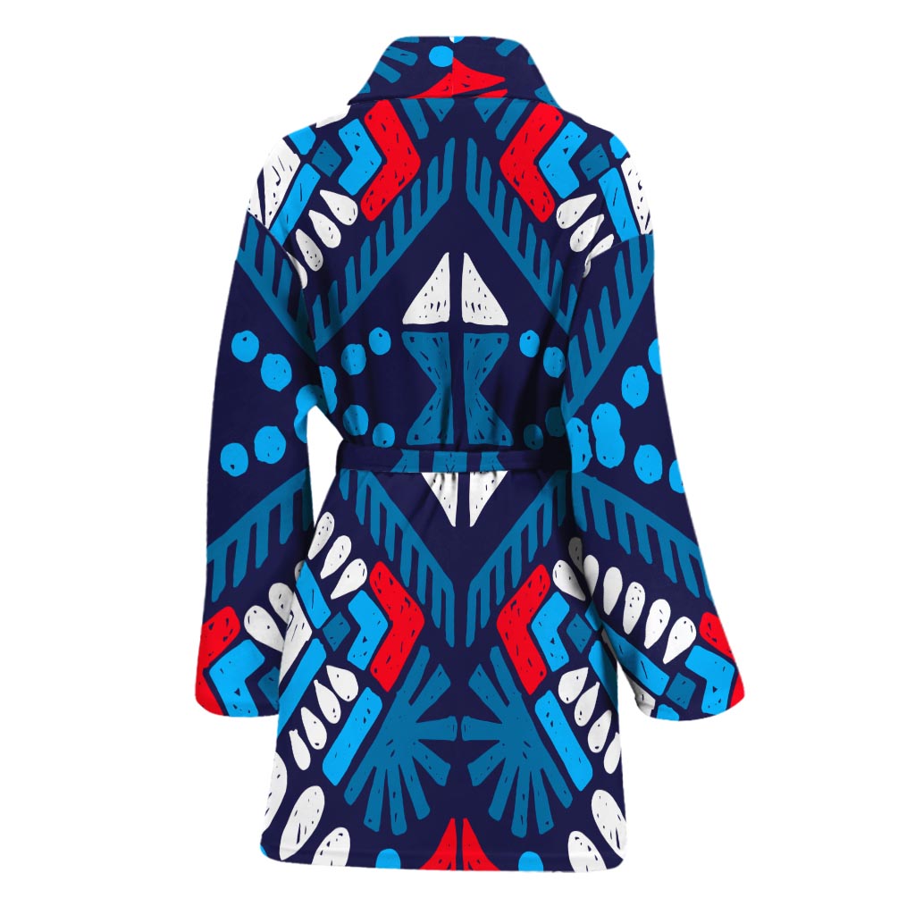 Blue And Red Aztec Pattern Print Women's Bathrobe