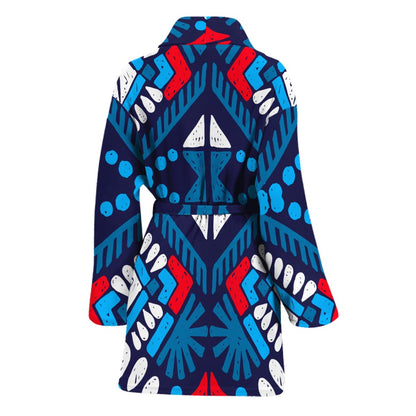 Blue And Red Aztec Pattern Print Women's Bathrobe