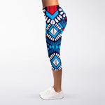 Blue And Red Aztec Pattern Print Women's Capri Leggings