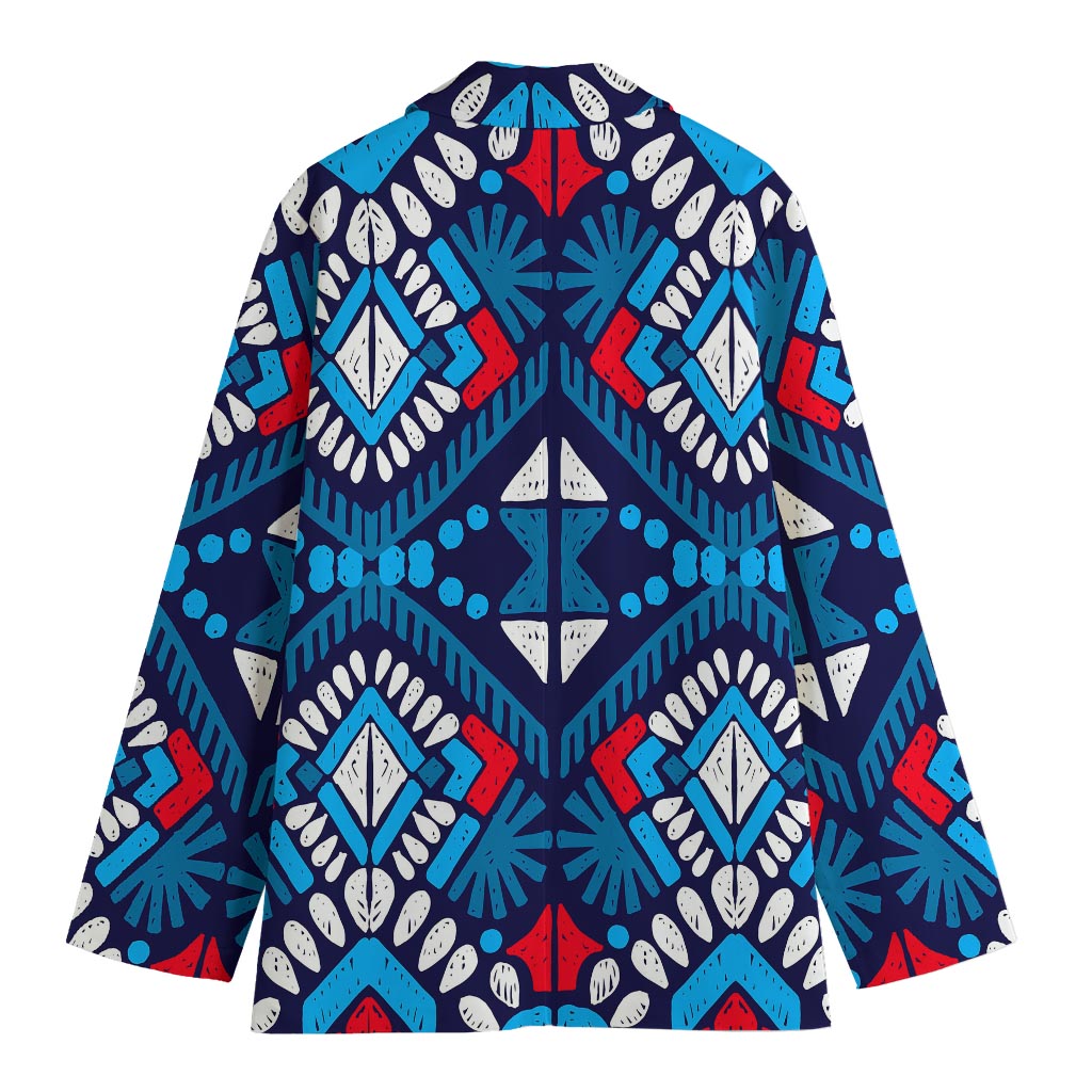 Blue And Red Aztec Pattern Print Women's Cotton Blazer