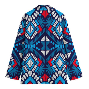 Blue And Red Aztec Pattern Print Women's Cotton Blazer