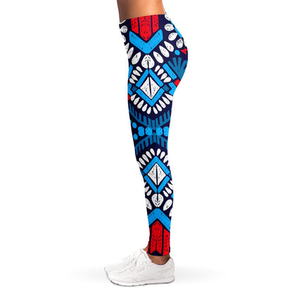 Blue And Red Aztec Pattern Print Women's Leggings