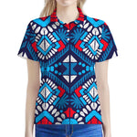Blue And Red Aztec Pattern Print Women's Polo Shirt