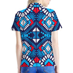 Blue And Red Aztec Pattern Print Women's Polo Shirt