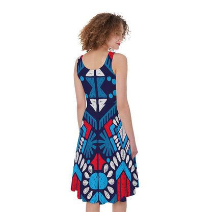 Blue And Red Aztec Pattern Print Women's Sleeveless Dress
