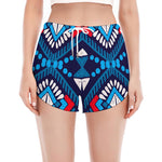 Blue And Red Aztec Pattern Print Women's Split Running Shorts