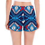 Blue And Red Aztec Pattern Print Women's Split Running Shorts