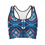 Blue And Red Aztec Pattern Print Women's Sports Bra
