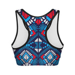 Blue And Red Aztec Pattern Print Women's Sports Bra