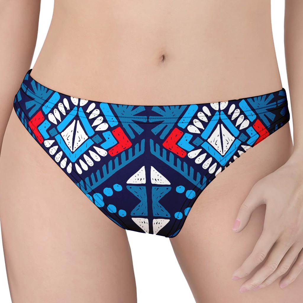 Blue And Red Aztec Pattern Print Women's Thong