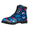 Blue And Red Aztec Pattern Print Padded Collar Lace Up Boots