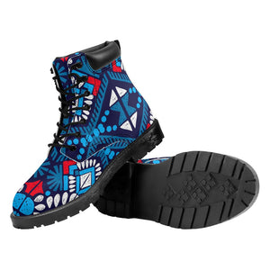 Blue And Red Aztec Pattern Print Work Boots