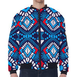 Blue And Red Aztec Pattern Print Zip Sleeve Bomber Jacket