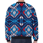 Blue And Red Aztec Pattern Print Zip Sleeve Bomber Jacket
