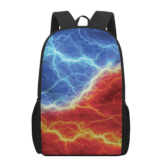 Blue And Red Lightning Print 17 Inch Backpack