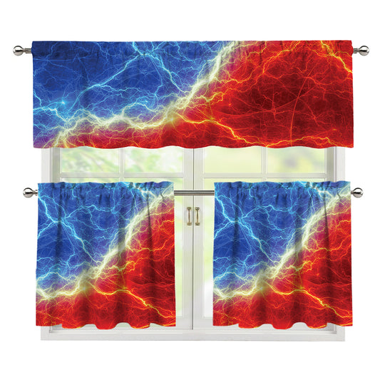 Blue And Red Lightning Print 3 Piece Kitchen Curtains