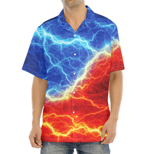 Blue And Red Lightning Print Aloha Shirt