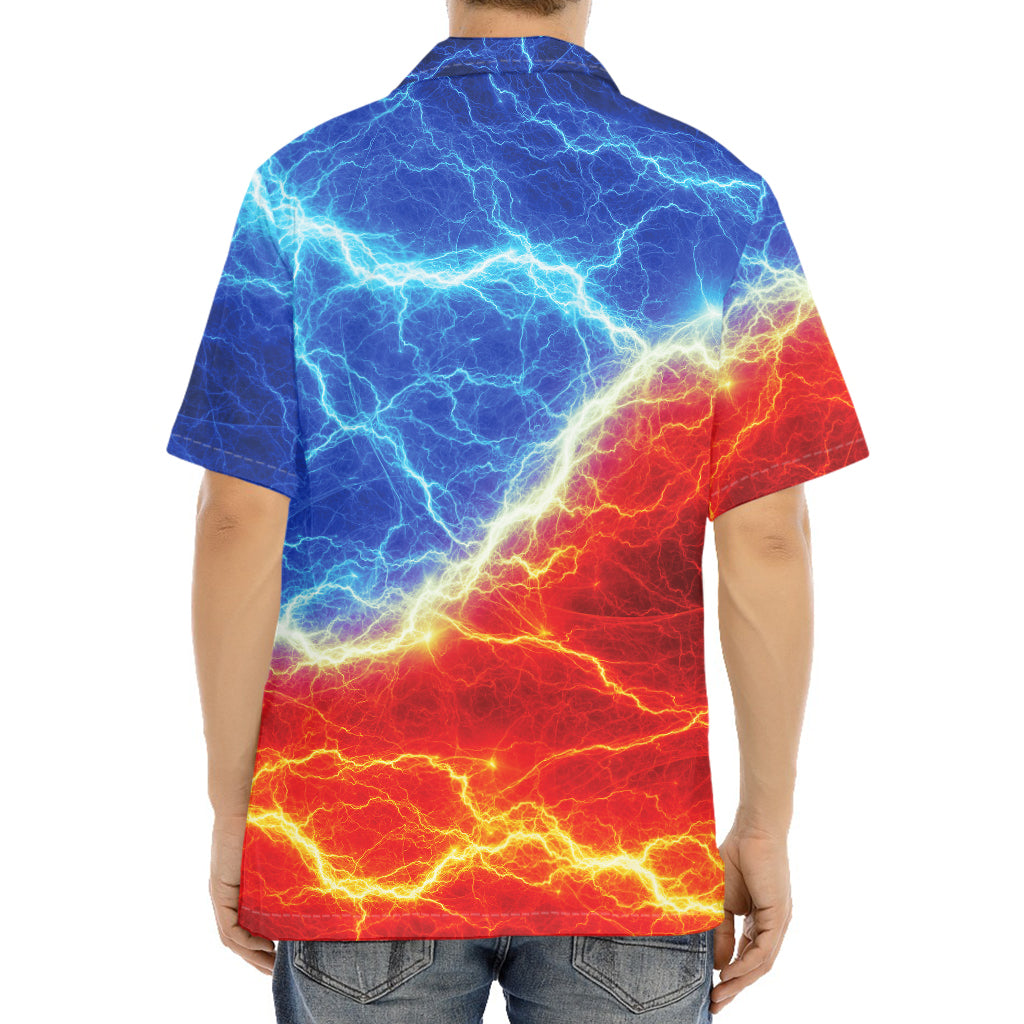Blue And Red Lightning Print Aloha Shirt