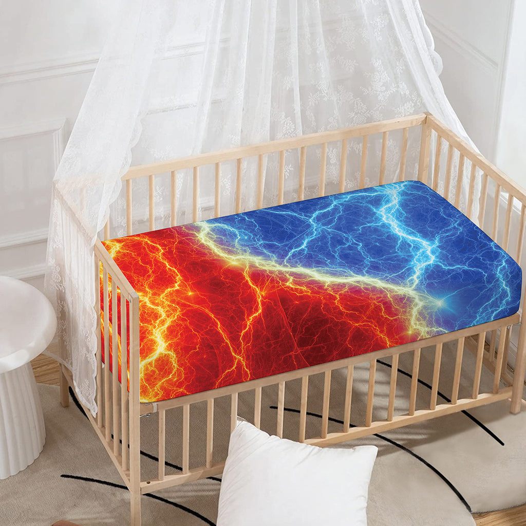 Blue And Red Lightning Print Baby Crib Sheet