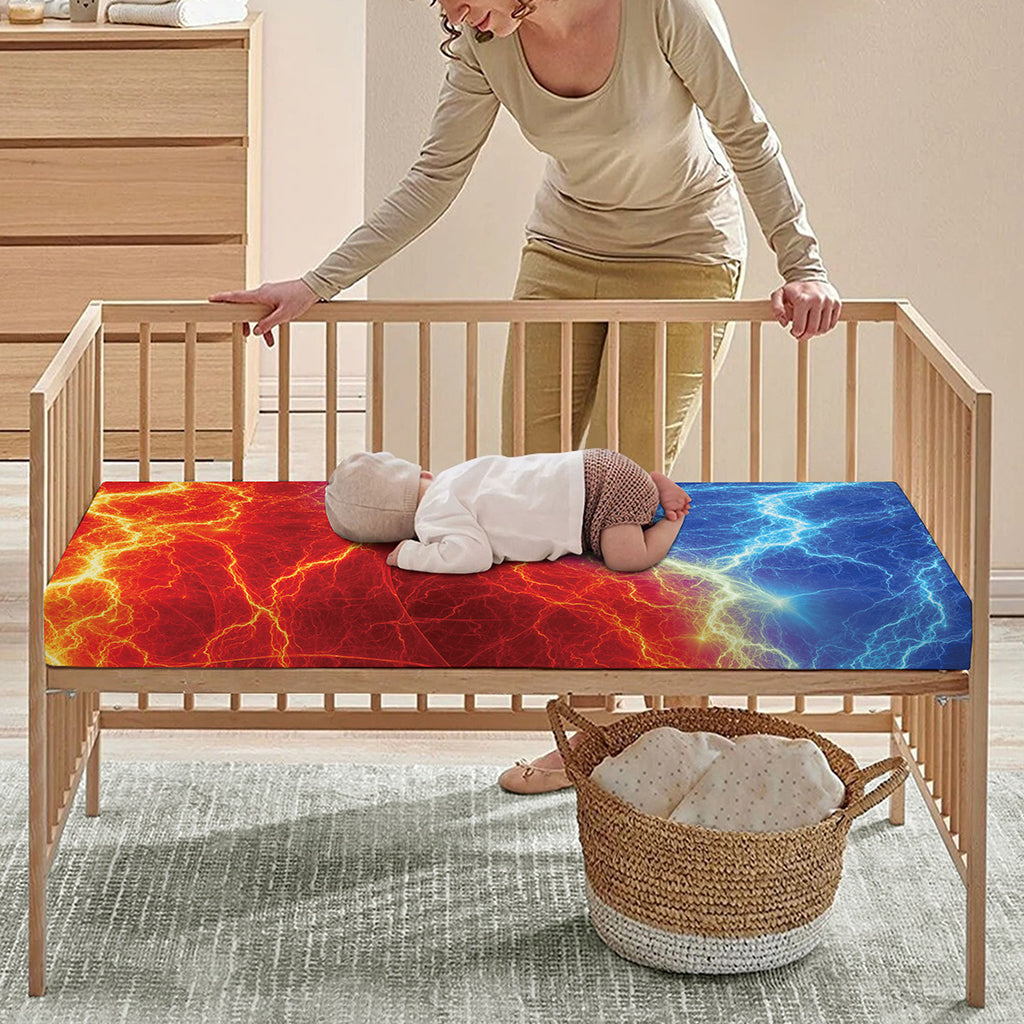 Blue And Red Lightning Print Baby Crib Sheet