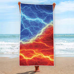 Blue And Red Lightning Print Beach Towel