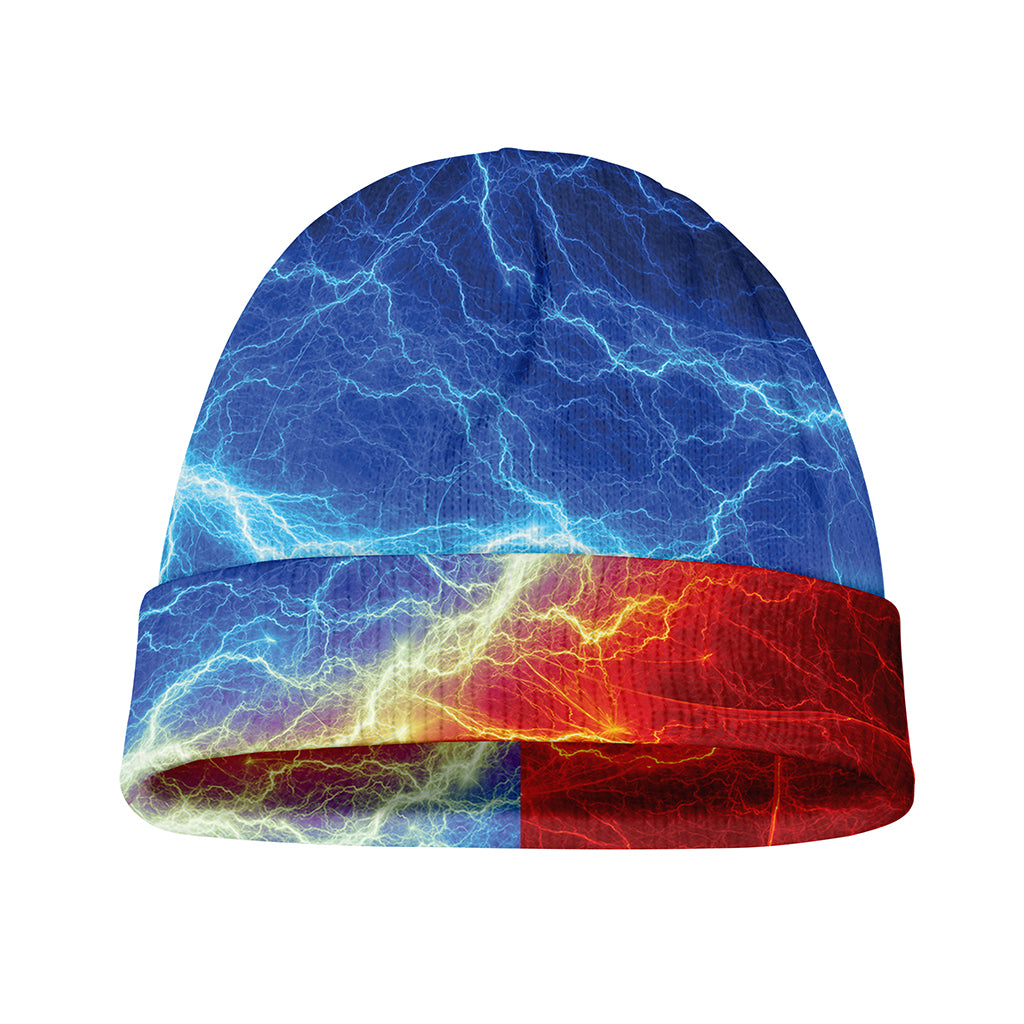 Blue And Red Lightning Print Beanie