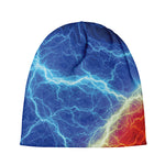 Blue And Red Lightning Print Beanie