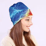 Blue And Red Lightning Print Beanie