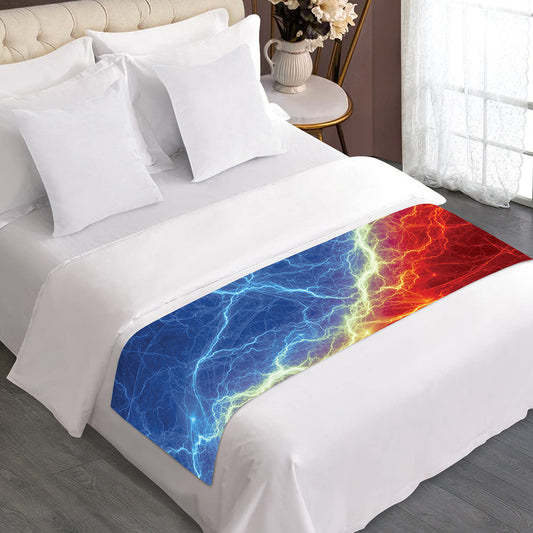 Blue And Red Lightning Print Bed Runner